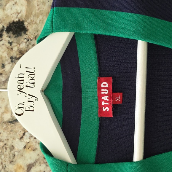 NEW Staud Sunshine Dress Size XL Blue Green Trim Knit Woven Mini Dress - Picture 15 of 15